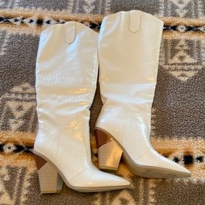 White alligator print boots